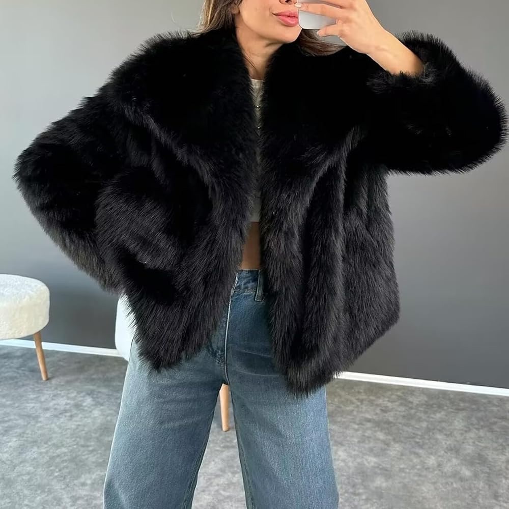 Elegant Black Faux Fur Jacket